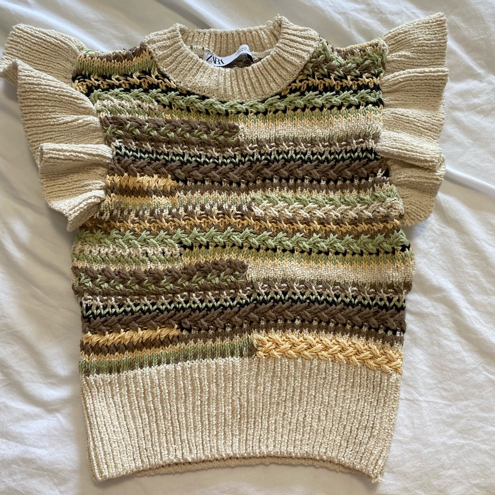 Zara Multi Knit Flutter Sleeve Sweater